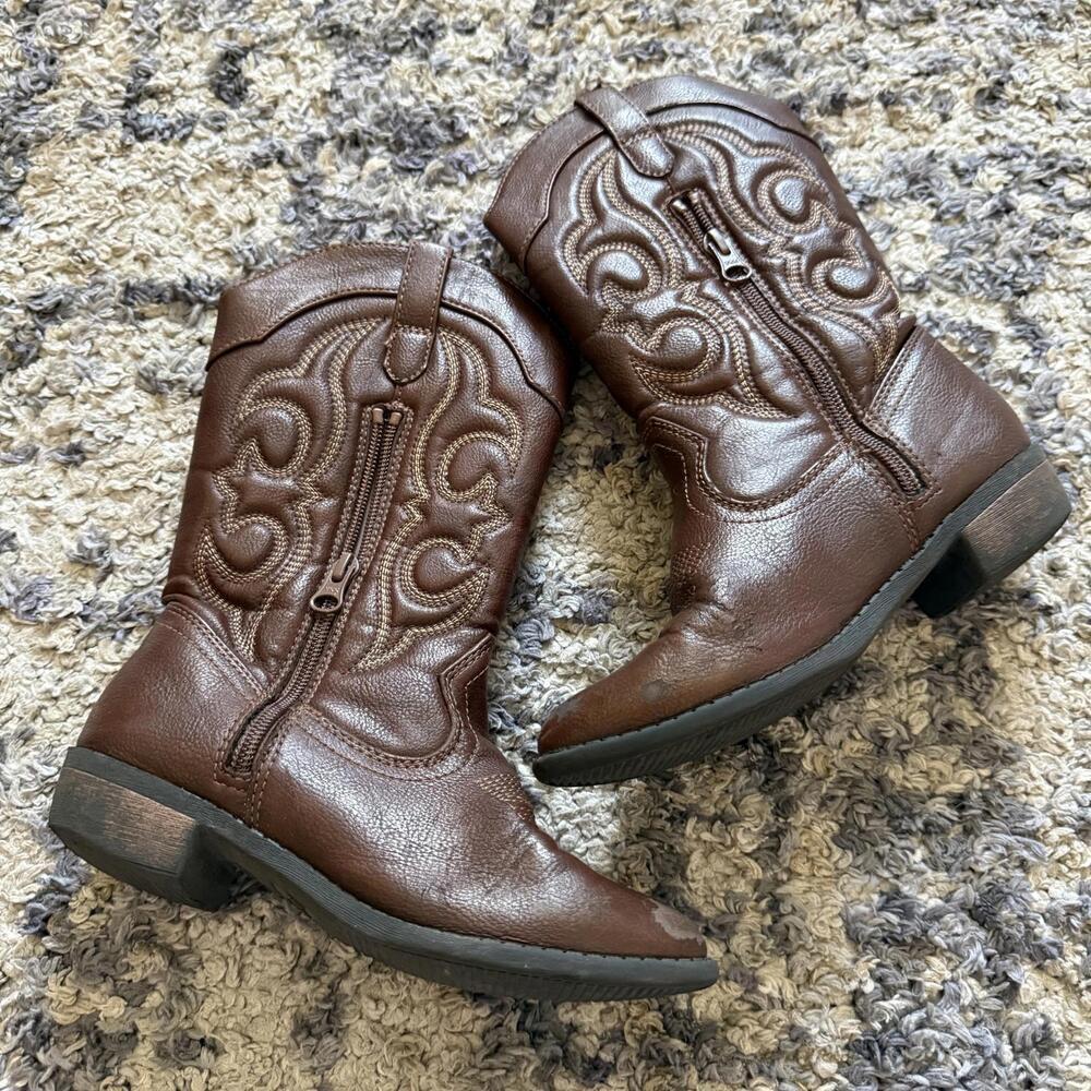 Carters Brown Western Cowboy Boots Kids Size 1 Zipper Riding Toddler Child